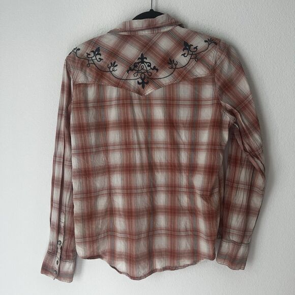 Legacy Falls for Her Womans M Red Plaid Long Sleeve Pearl Snap Westen Shirt - Picture 5 of 7